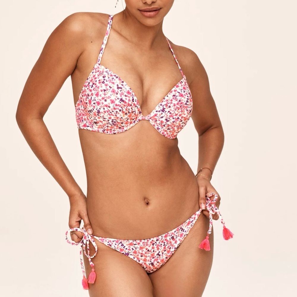 Adore Me Laila Push Up Floral Pink 2 Piece Bikini Swimsuit Ladies 36DD / Medium